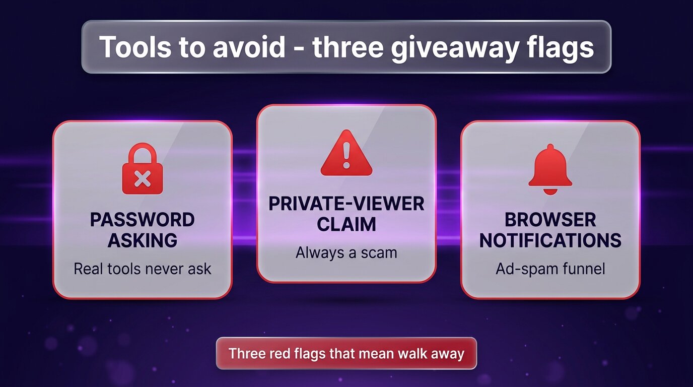 Three red warning cards: password ask, private claim, browser notifications