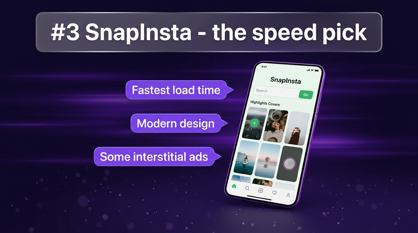 SnapInsta interface with modern green-accent UI