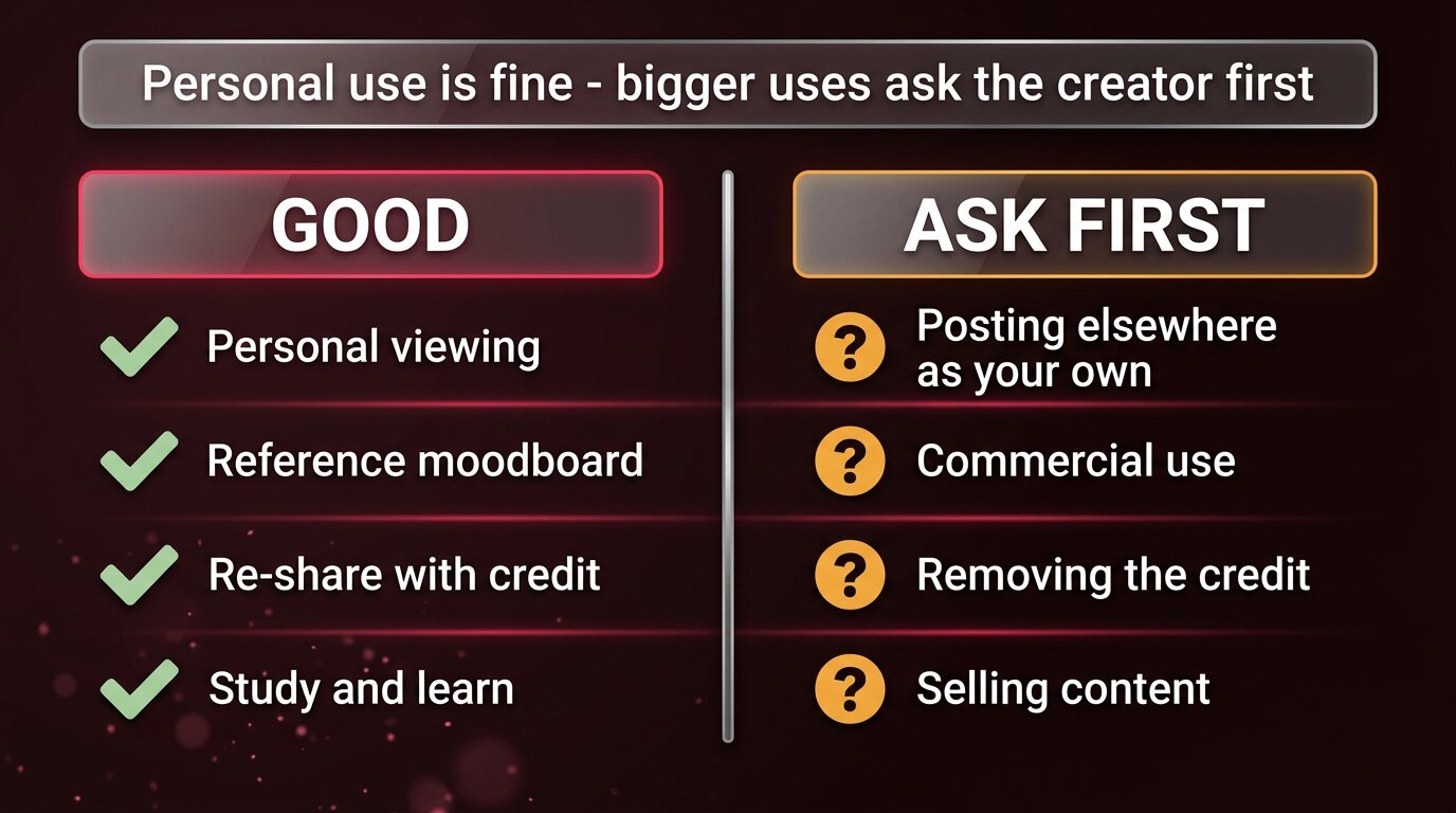Two-column legal vs not-OK chart for downloaded highlight use