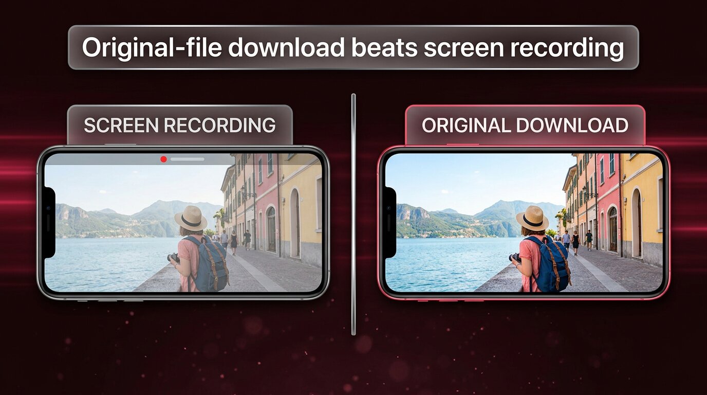 Two phones contrasting compressed screen recording vs sharp original download