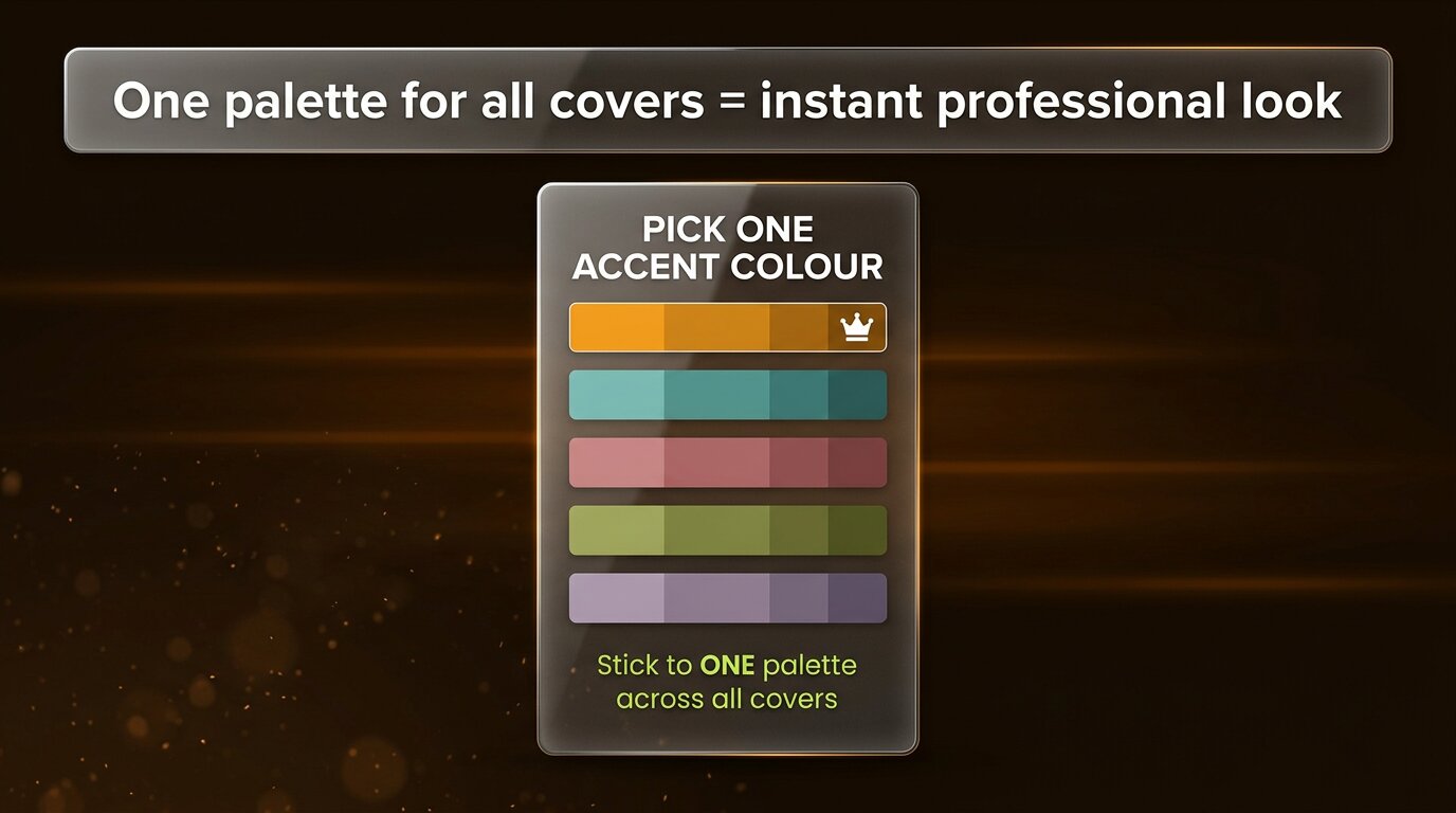 Five palette options with one featured (warm amber)
