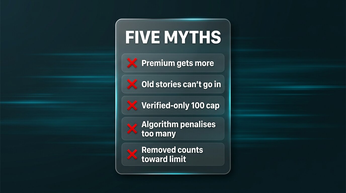 Five-row card with red X icons listing common myths