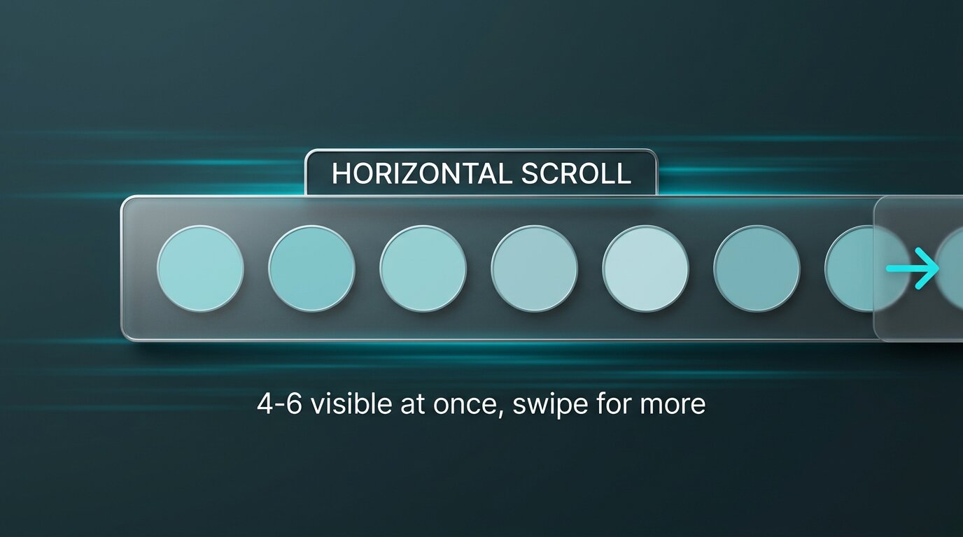 Horizontal scroll strip showing 6 visible + arrow indicator