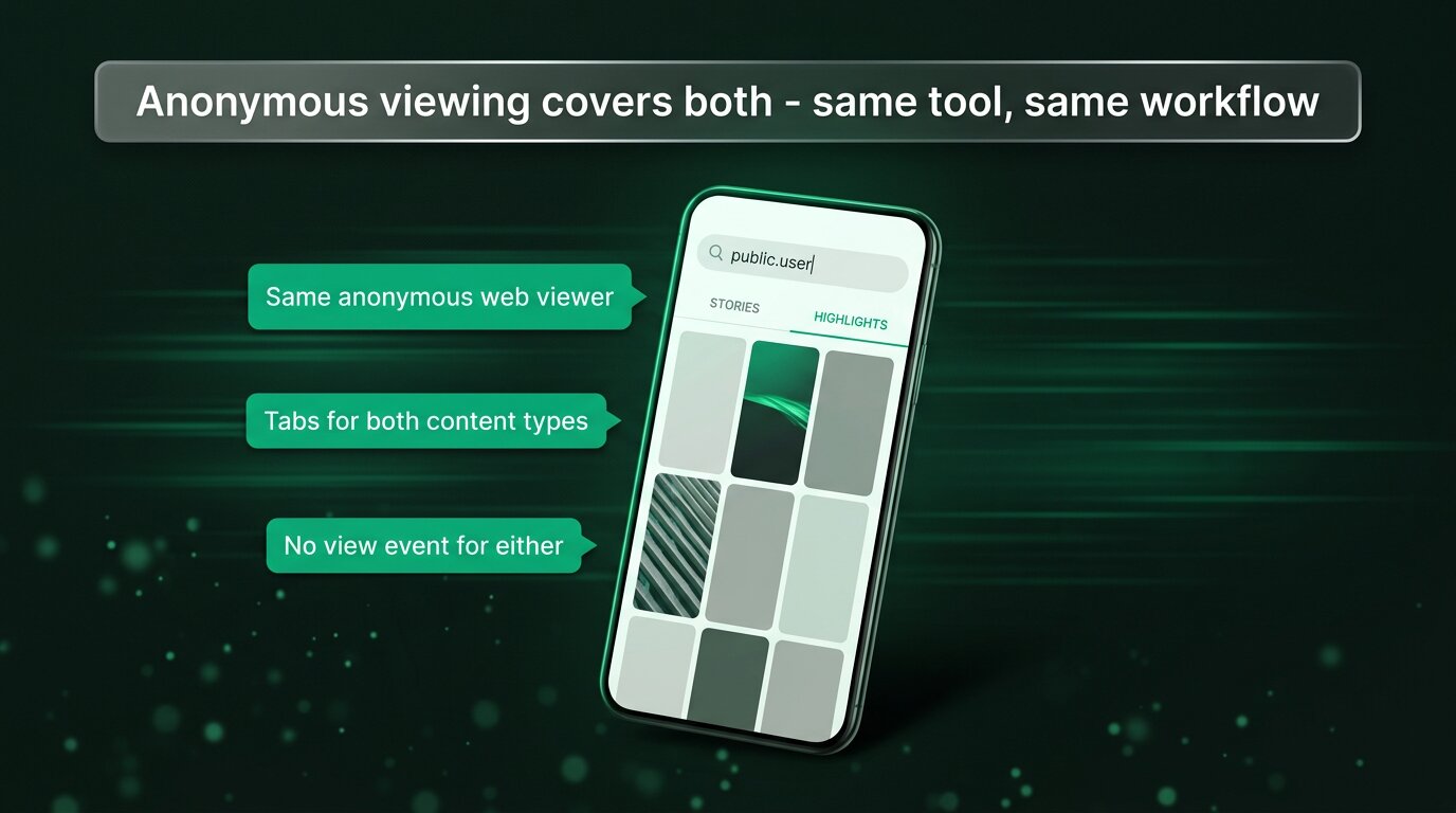 Web viewer with tabs for both stories and highlights