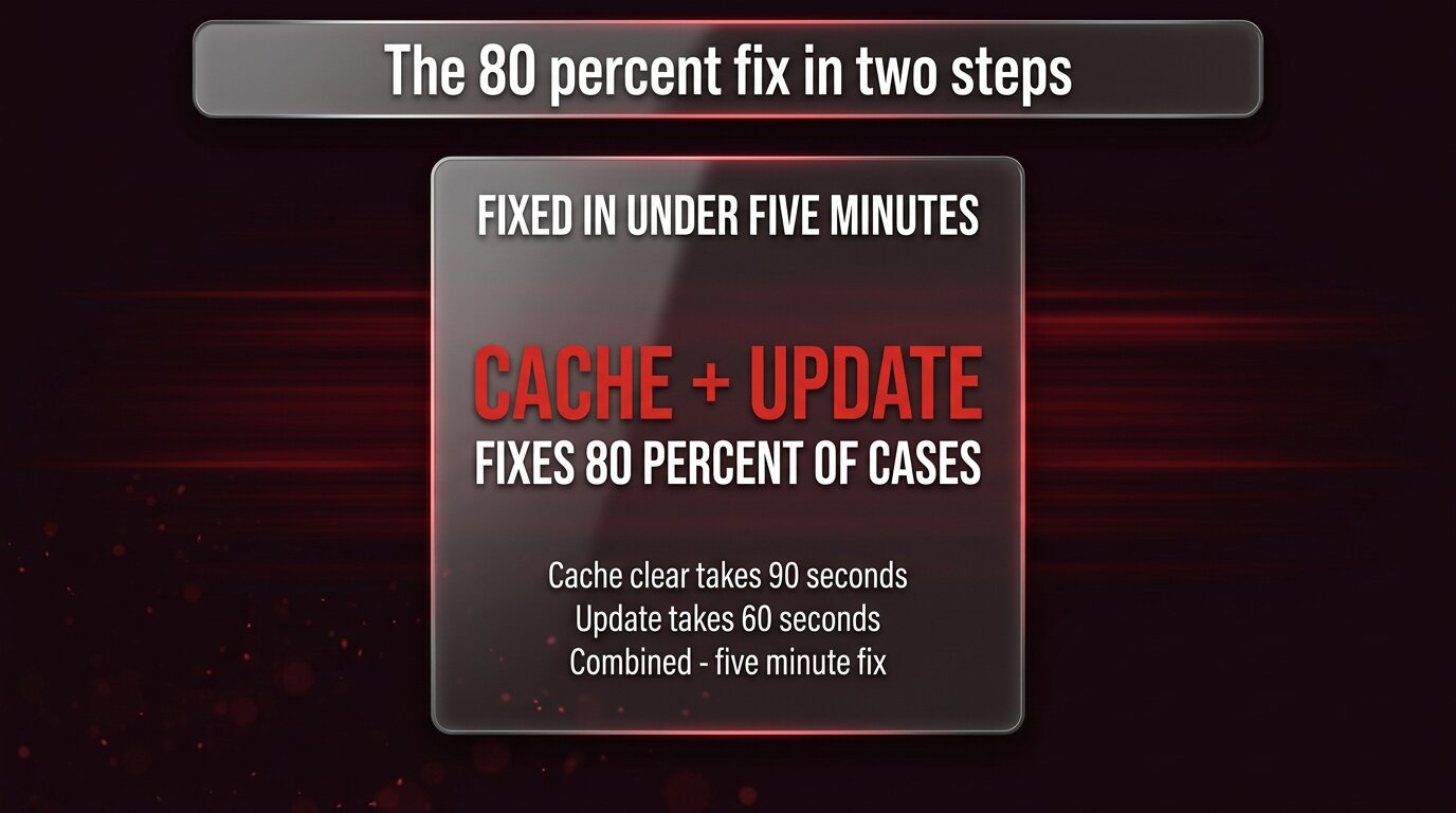 Recap card showing cache + update as 80 percent fix