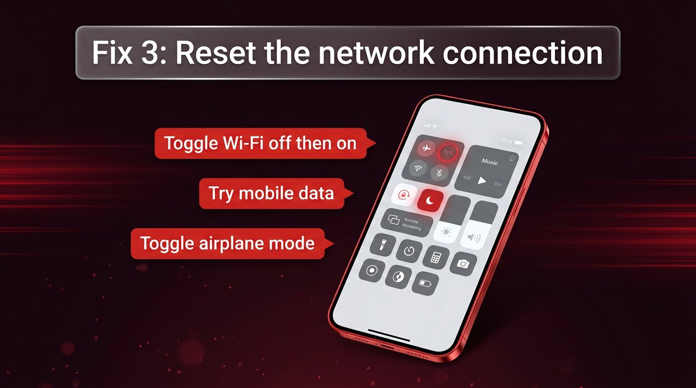Phone Control Centre showing Wi-Fi and mobile data toggles