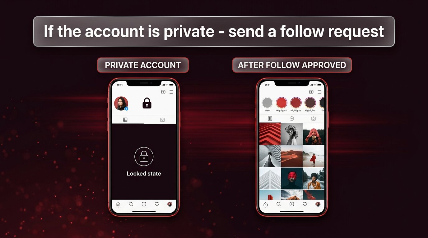Two phones: private locked account, then unlocked after follow approved