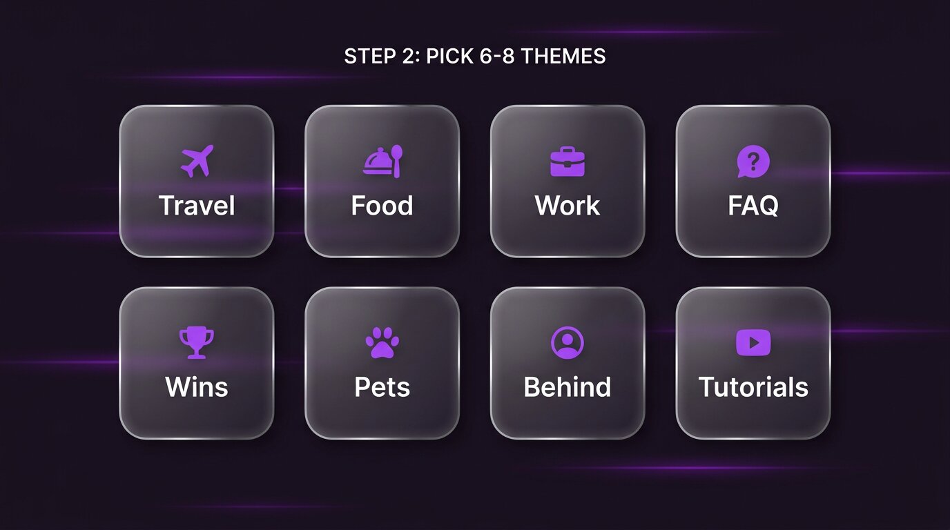 Eight-tile grid of theme labels