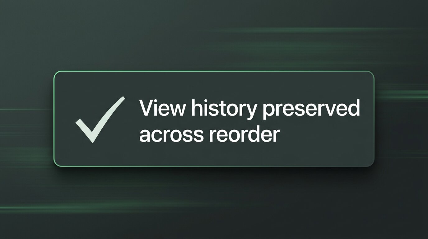 Card with checkmark icon stating view history is preserved