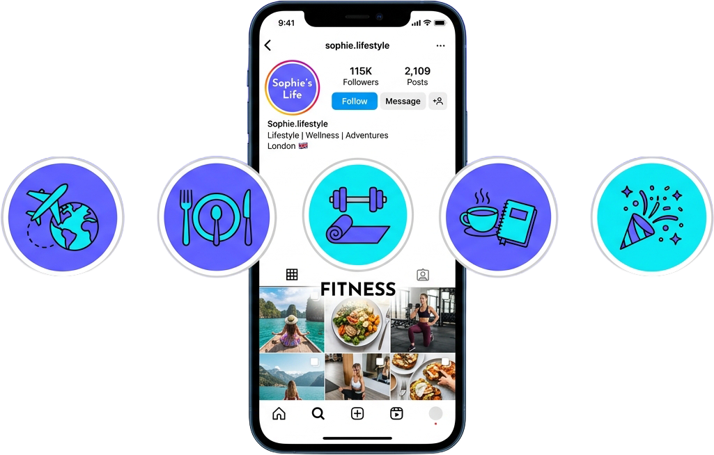 Instagram highlights viewer and downloader showing highlight albums and a download arrow